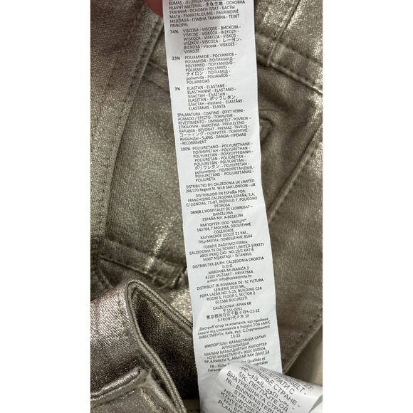 Calzedonia Coated Metallic Skinny Jeans Platinum Womens Size Large Faux Leather - Picture 7 of 7